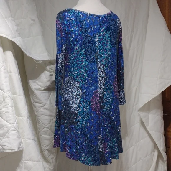 Beautiful peacock feathers tunic top/dress, sz med - Picture 5 of 16